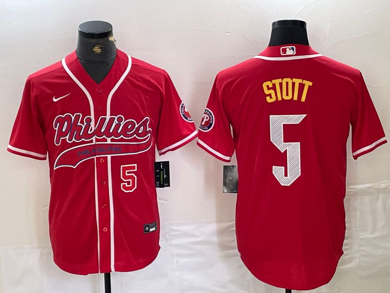 Men Philadelphia Phillies 5 Stott Red Jointly Nike 2024 MLB Jersey style 2